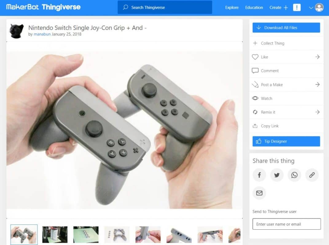 30 Best 3D Prints for Gamers - Nintendo Switch Single Joy-Con Grip - 3D Printerly