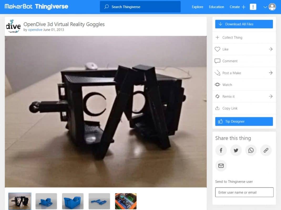 30 Best 3D Prints for Gamers - OpenDive 3D Virtual Reality Goggles - 3D Printerly