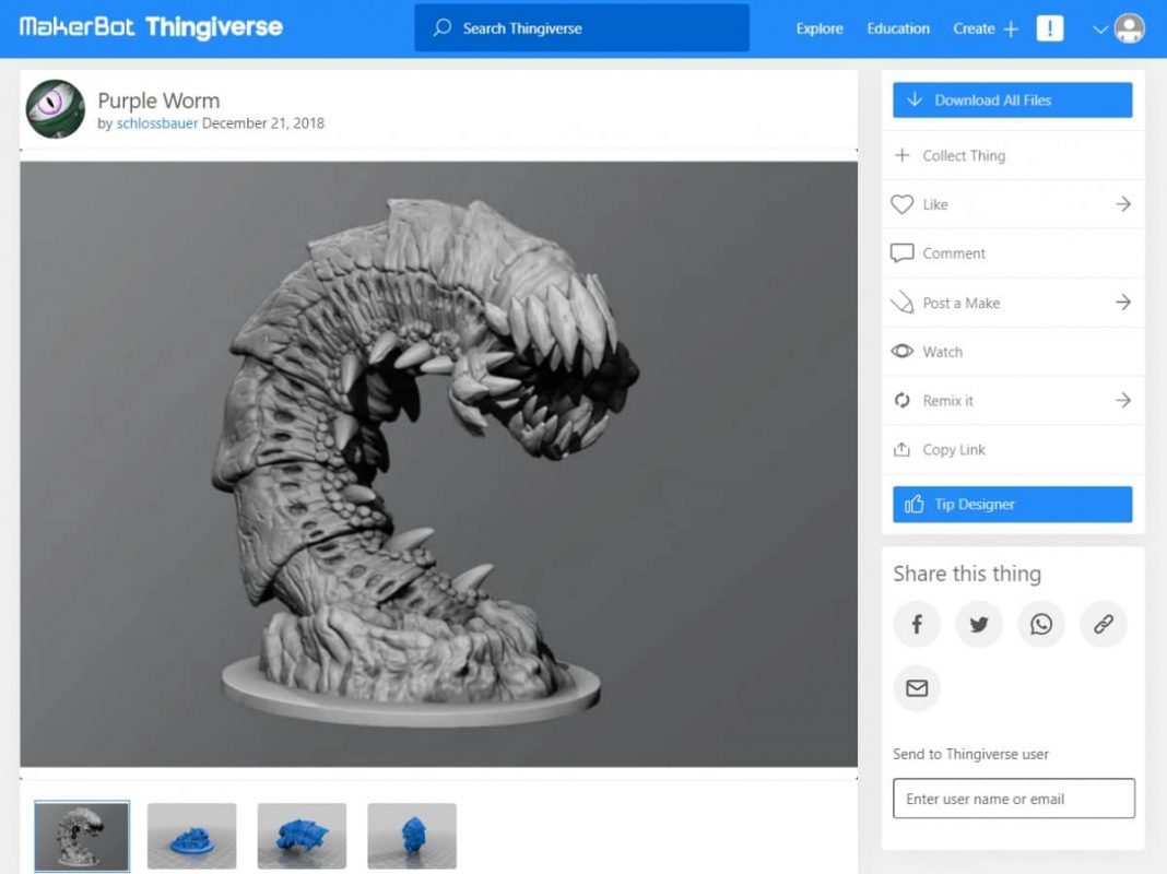 30 Cool Things to 3D Print for Dungeons & Dragons - Purple Worm - 3D Printerly