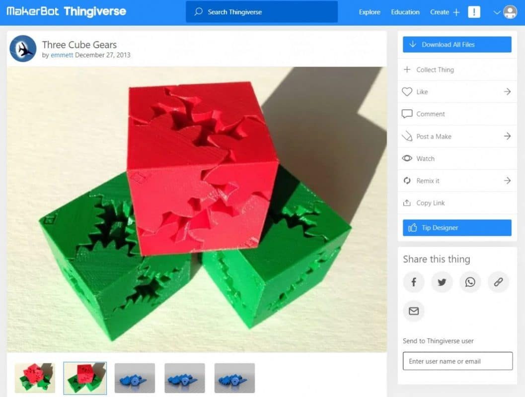 30 Genius & Nerdy Things to Print - Three Cube Gears - 3D Printerly