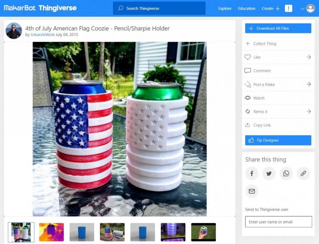 Holiday 3D Prints You Can Make - 4th of July American Flag Coozie - 3D Printerly