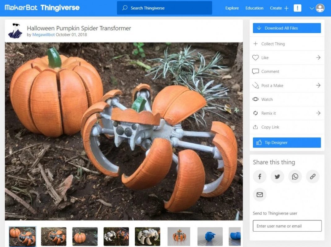 Holiday 3D Prints You Can Make - Halloween Pumpkin Spider Transformer - 3D Printerly