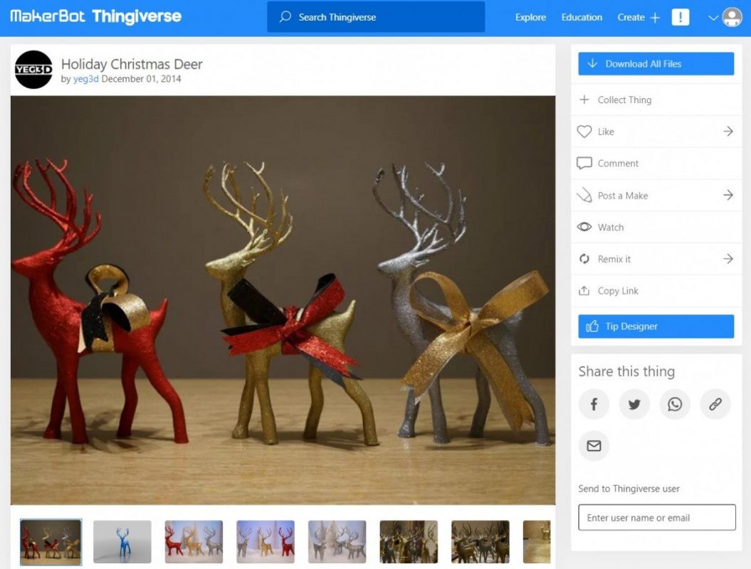 Holiday 3D Prints You Can Make - Holiday Christmas Deer - 3D Printerly