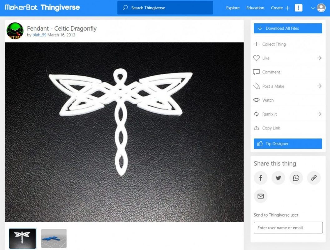 Holiday 3D Prints You Can Make - Pendant - Celtic Dragonfly - 3D Printerly