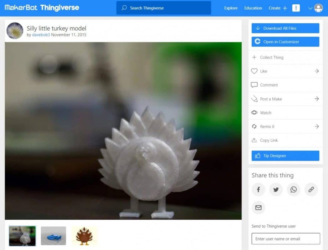 Holiday 3D Prints You Can Make - Silly Little Turkey Model - 3D Printerly