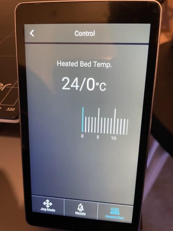 Snapmaker 2.0 A350 Review - Snapmaker Touchscreen Set Heated Bed Temp - 3D Printerly