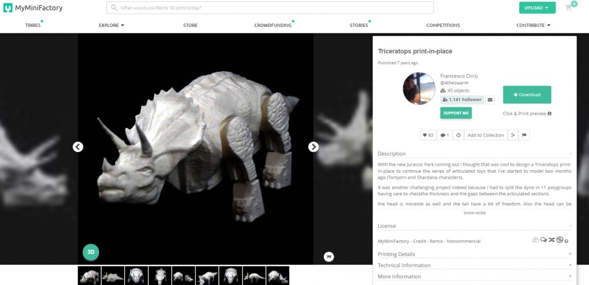30 Best Print-in-Place 3D Prints - Articulated Triceratops Print-in-Place - 3D Printerly
