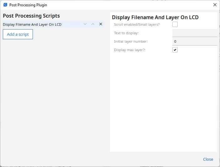 Display Filename and Layer On LCD Script in Cura