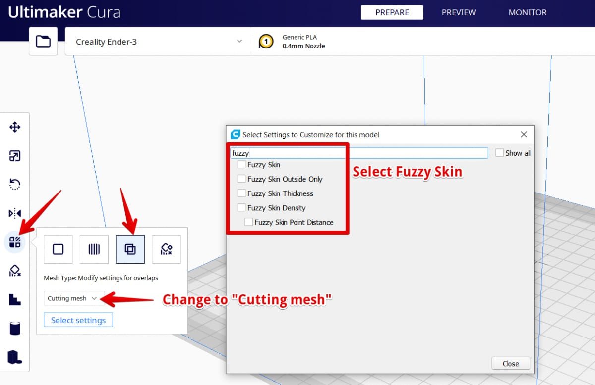 How to Use Fuzzy Skin Settings in Cura - Per Model Fuzzy Skin - 3D Printerly