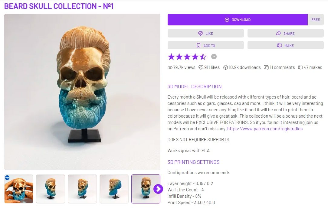 Best Paid STL Files for 3D Printing - Beard Skull Collection - 3D Printerly