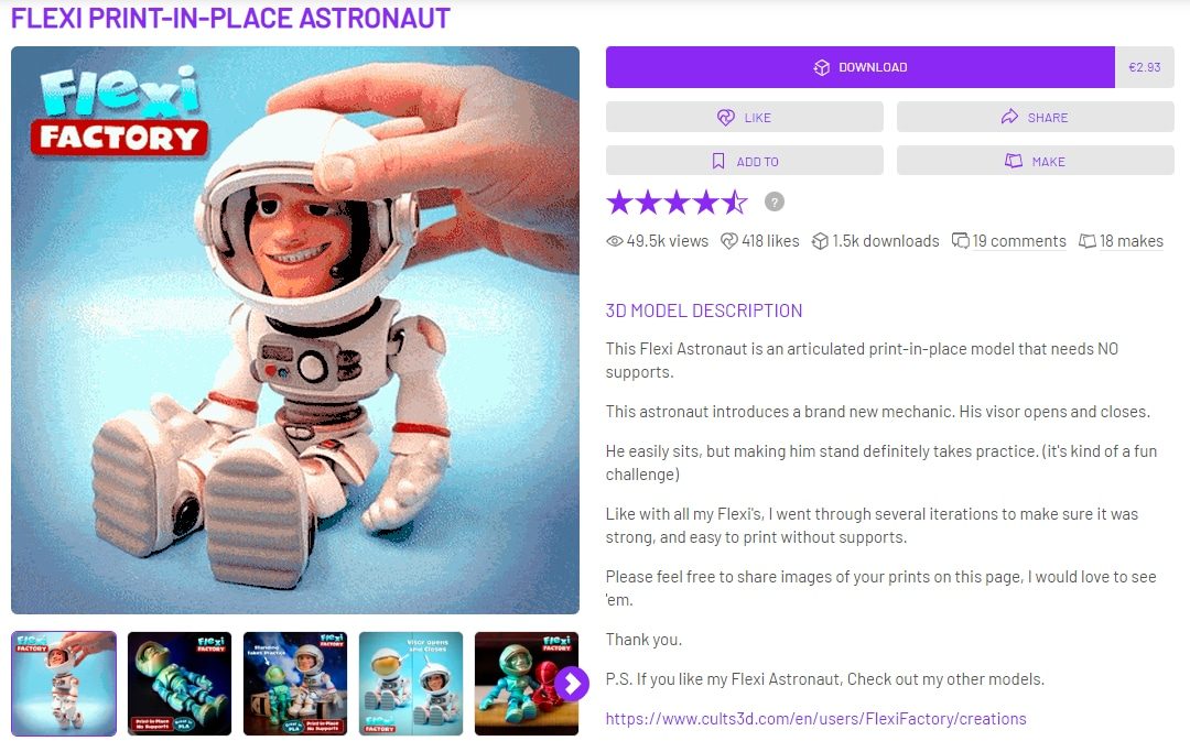 Best Paid STL Files for 3D Printing - Flexi Astronaut - 3D Printerly