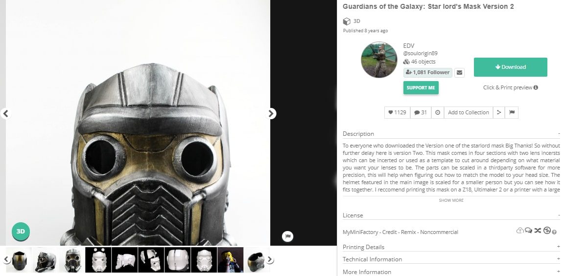30 Best 3D Printed Helmets You Can 3D Print - Star Lord