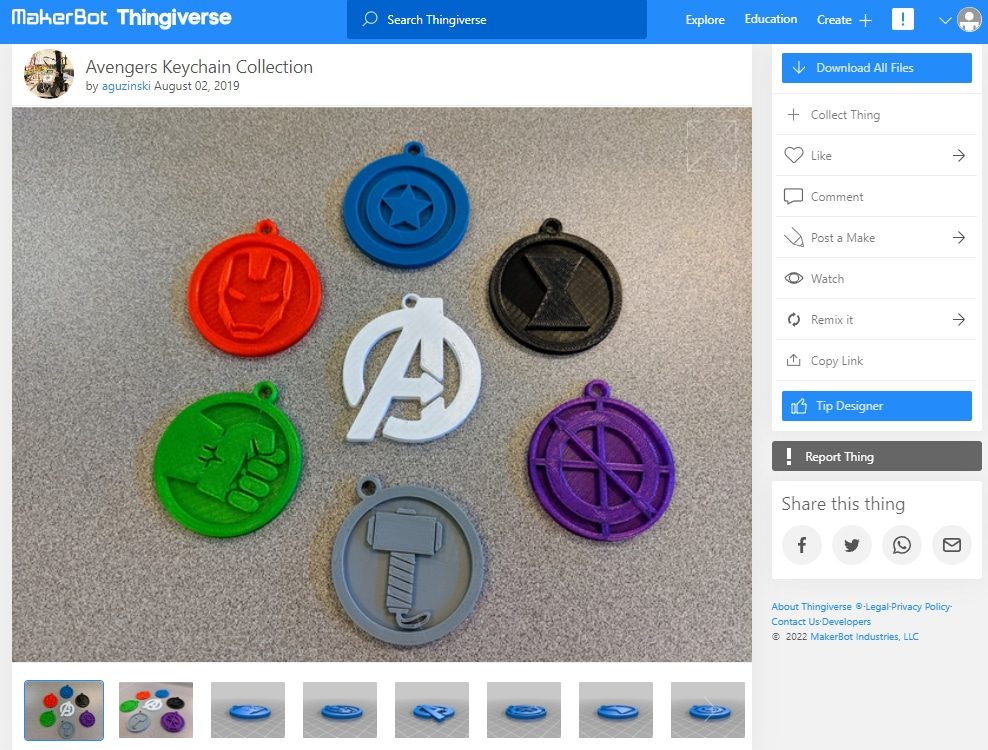 30 Best Marvel 3D Prints You Can Make - 17. Avengers Keychain Collection - 3D Printerly