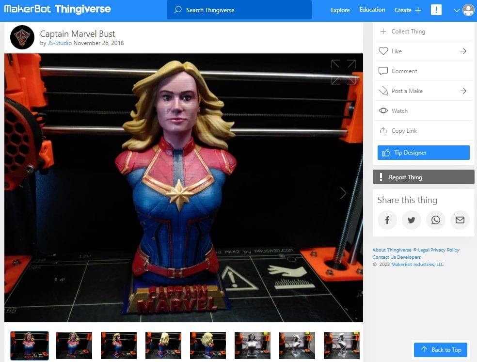 30 Best Marvel 3D Prints You Can Make - 20. Captain Marvel Bust - 3D Printerly