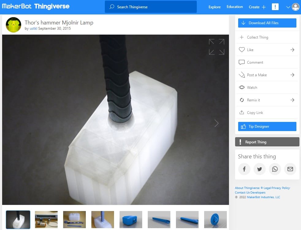 's hammer Mjolnir Lamp - 3D Printerly