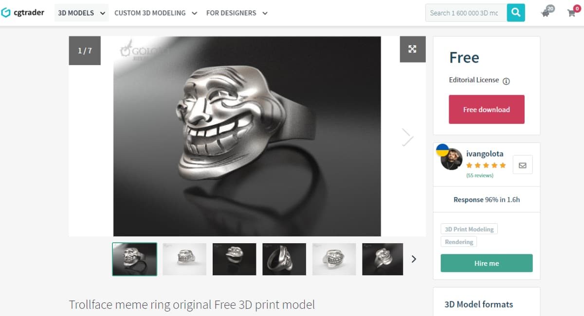 30 Best Meme 3D Prints to Create - 12. Trollface Meme Ring - 3D Printerly