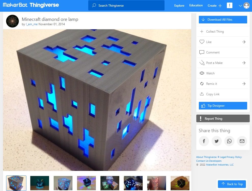 30 Best Minecraft 3D Prints - 2. Minecraft diamond ore lamp - 3D Printerly