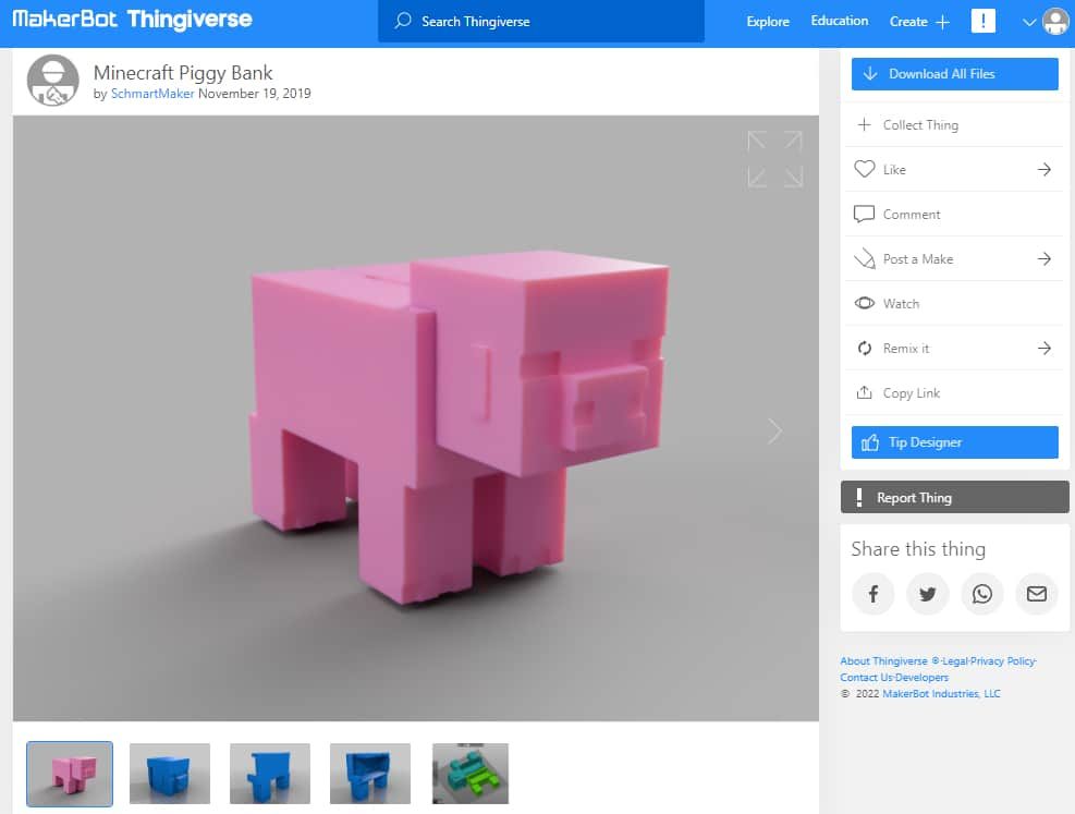 30 Best Minecraft 3D Prints - 23. Minecraft Piggy Bank - 3D Printerly