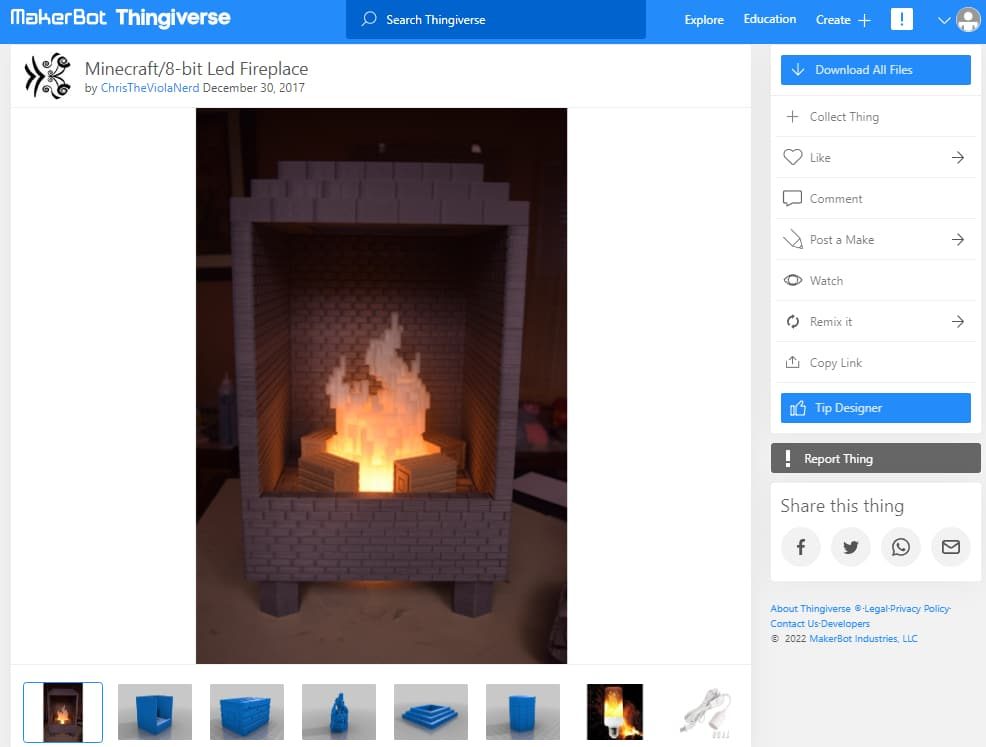 30 Best Minecraft 3D Prints - 27. Minecraft Led Fireplace - 3D Printerly