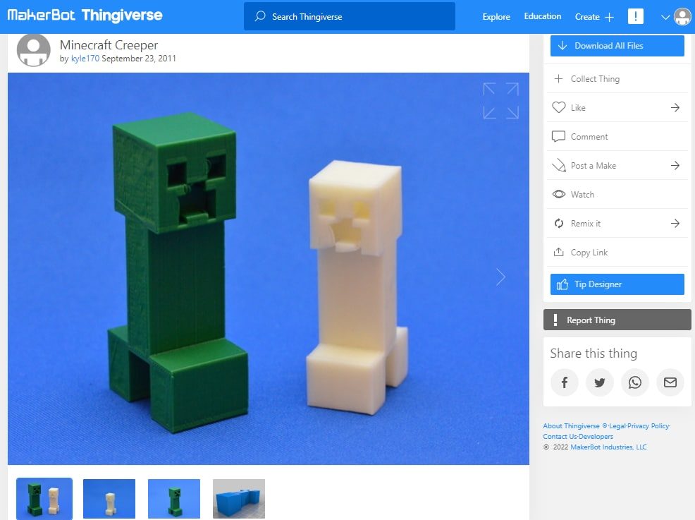 30 Best Minecraft 3D Prints - 7. Minecraft Creeper by kyle170 - 3D Printerly