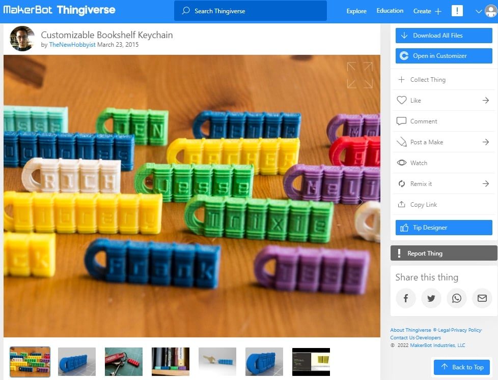30 Quick & Easy Things to 3D Print in Under an Hour - 11. Customizable Bookshelf Keychain by TheNewHobbyist - 3D Printerly