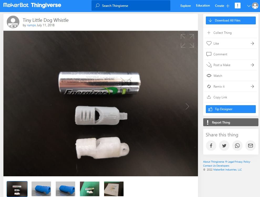 30 Quick & Easy Things to 3D Print in Under an Hour - 14. Tiny Little Dog Whistle by rumps - 3D Printerly
