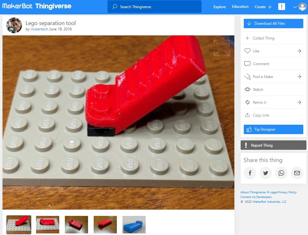 30 Quick & Easy Things to 3D Print in Under an Hour - 16. Lego separation tool by mistertech - 3D Printerly -