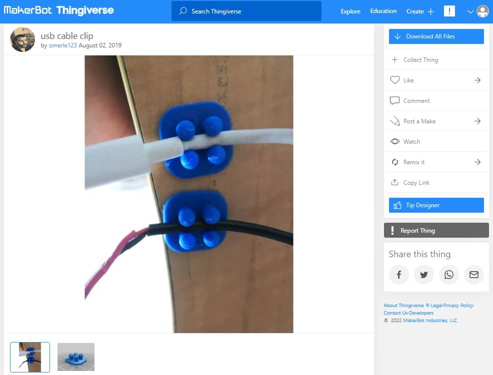30 Quick & Easy Things to 3D Print in Under an Hour - 21. usb cable clip by omerle123 - 3D Printerly