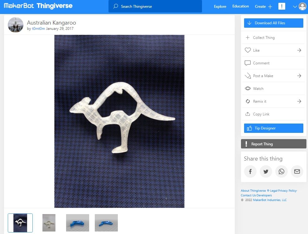 30 Quick & Easy Things to 3D Print in Under an Hour - 23. Australian Kangaroo - 3D Printerly