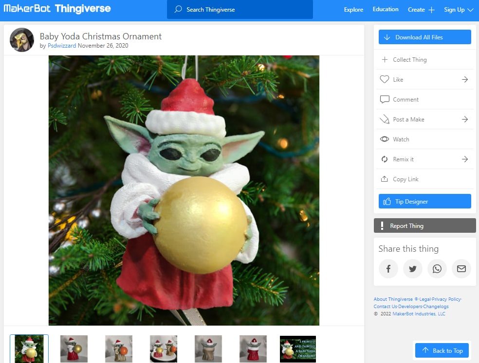 30 Best 3D Prints for Christmas - 14. Baby Yoda Christmas Ornament - 3D Printerly