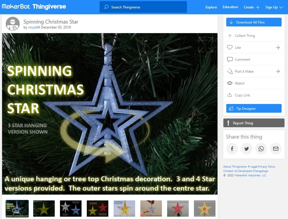 30 Best 3D Prints for Christmas - 20. Spinning Christmas Star - 3D Printerly