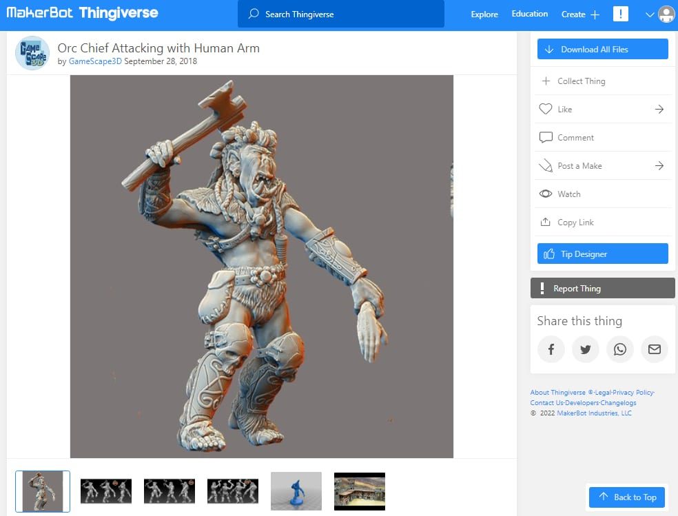 30 Best High Resolution 3D Prints - 15. Orc Chief Attacking with Human Arm - 3D Printerly