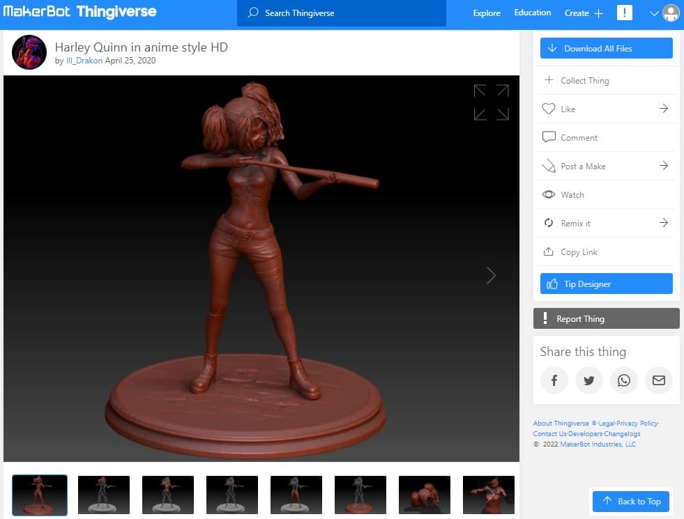 30 Best High Resolution 3D Prints - 21. Harley Quinn in Anime Style - 3D Printerly