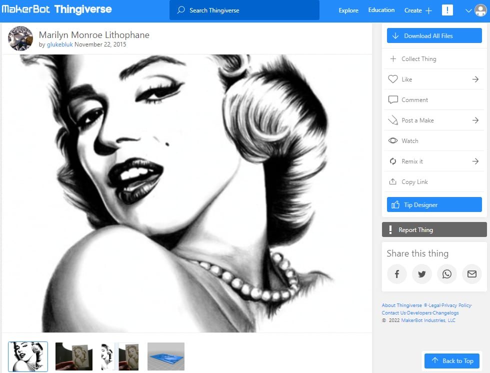 30 Best High Resolution 3D Prints - 22. Marilyn Monroe Lithophane - 3D Printerly