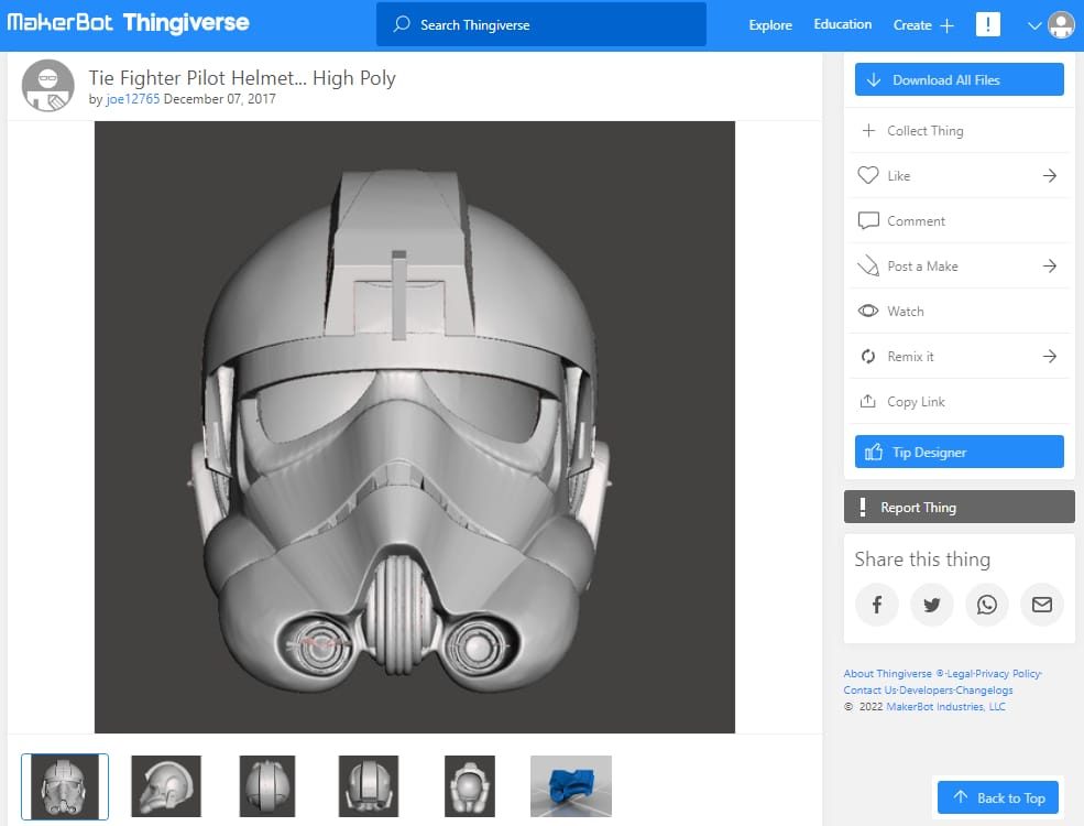 30 Best High Resolution 3D Prints - 4. Tie Fighter Pilot Helmet - 3D Printerly