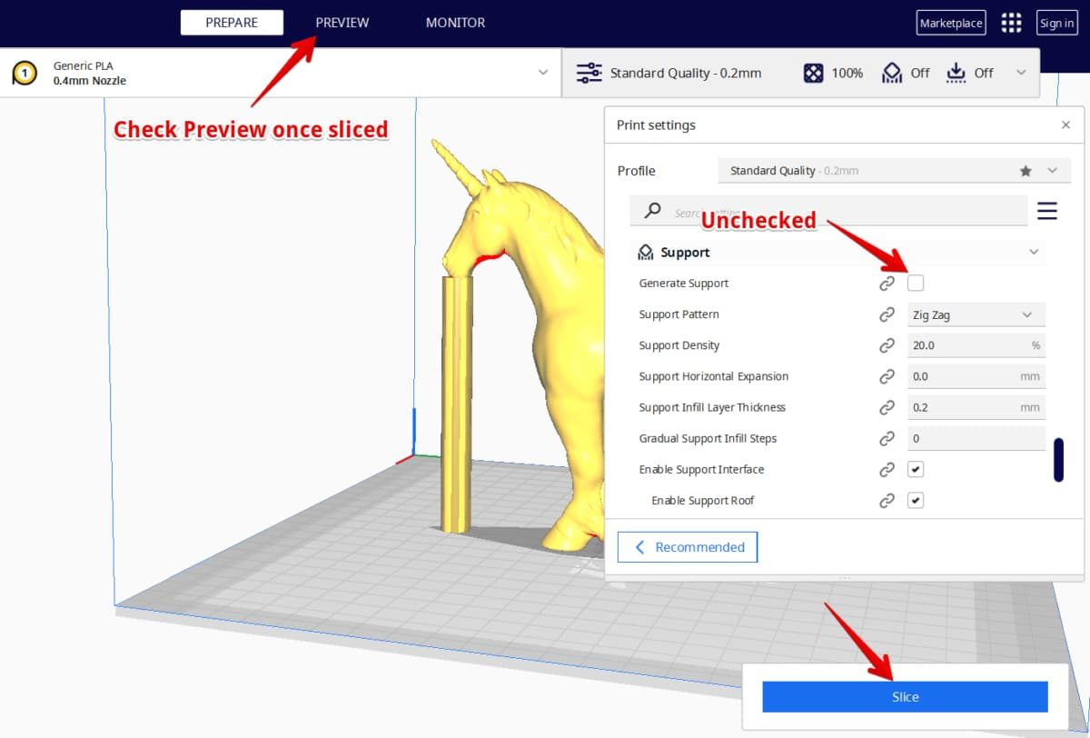 How to Add Custom Supports in Cura - Slice Unicorn Model - 3D Printerly
